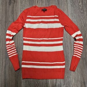 Women's Express Sweater Medium, Long Sleeve Red/White Striped Cotton Blend